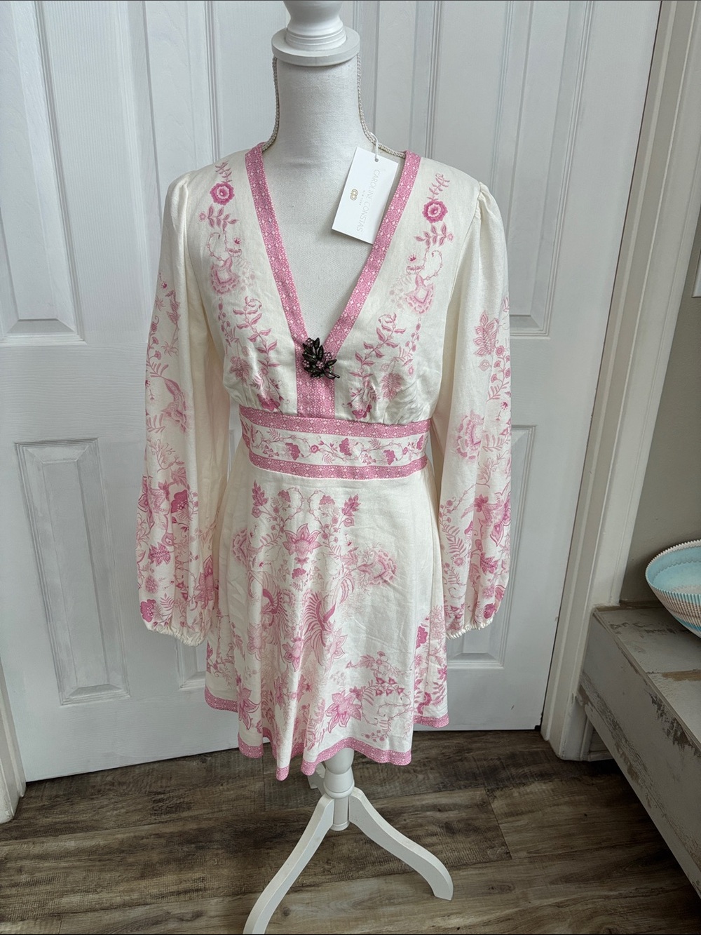 Caroline Constas Cream and Pink Mini Dress